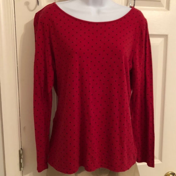 SOLD‼️✨FINAL SALE! Liz Claiborne Red Long-sleeved Shirt w/Black Polka-dots - Picture 1 of 4